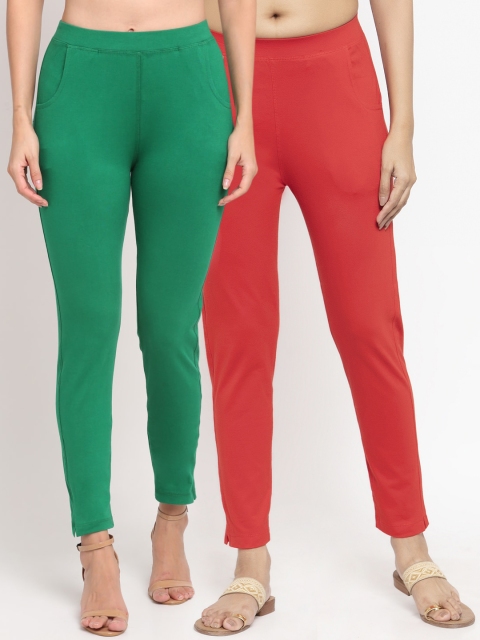 

NEUDIS Women Pack of 2 Solid Ankle Length Leggings, Green