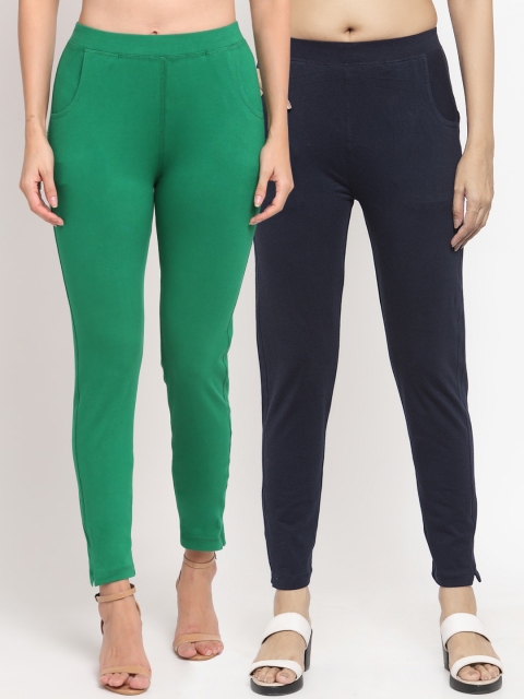 

NEUDIS Women Pack of 2 Solid Ankle Length Straight-Fit Leggings, Green