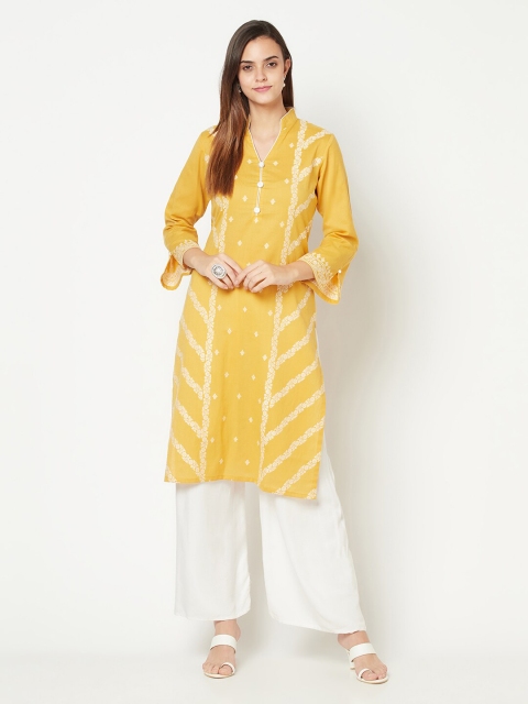 

Safaa Women Mustard Yellow & White Floral Printed Floral Kurta