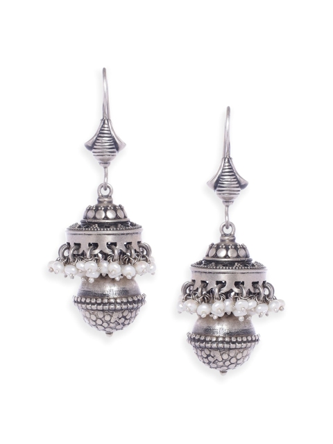 

Fabindia Silver-Toned Dome Shaped Jhumkas Earrings