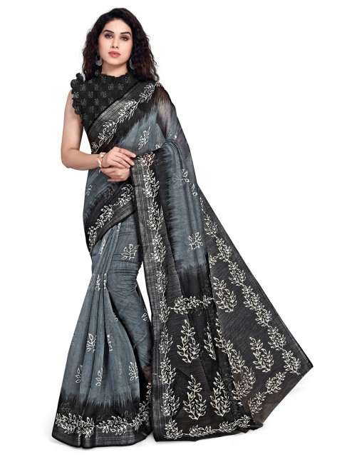 

KALINI Women Black & Grey Printed Cotton Saree