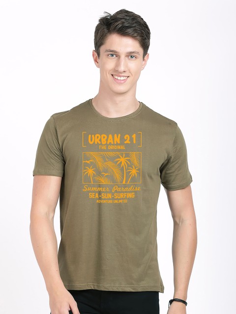 

MASH UNLIMITED Men Olive Green Printed Slim Fit T-shirt
