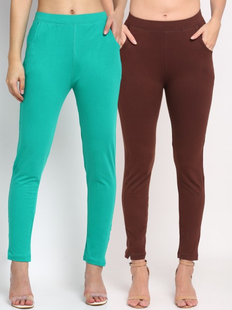 

NEUDIS Women Pack of 2 Solid Ankle Length Leggings, Brown