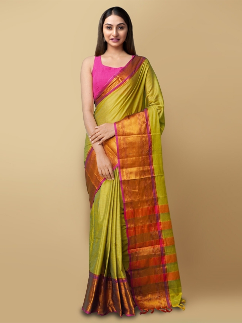 

Unnati Silks Green & Maroon Zari Silk Cotton Handloom Narayan Peth Saree