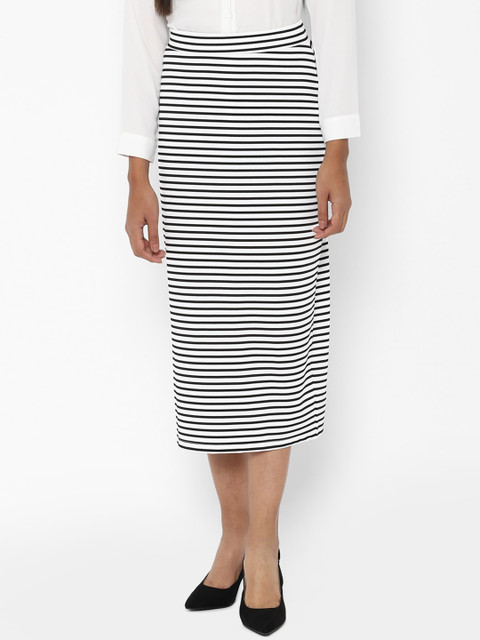 

Allen Solly Woman Women White & Black Striped Pencil Midi Skirt