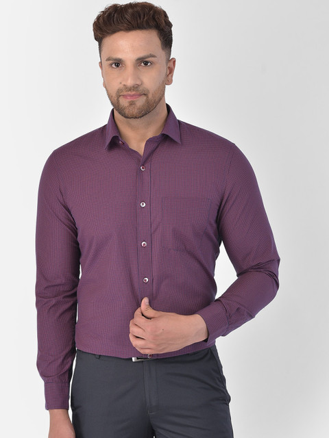 

COBB Men Purple Micro Checked Cotton Casual Shirt
