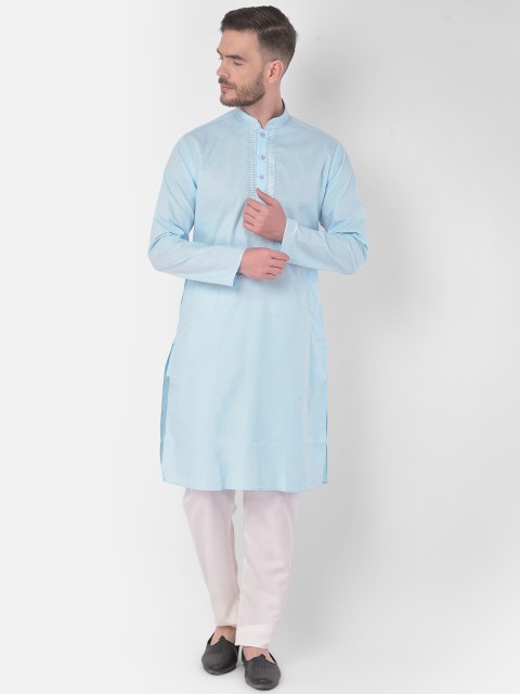

SG LEMAN Men Turquoise Blue Yoke Design Pure Cotton Kurta with Pyjamas