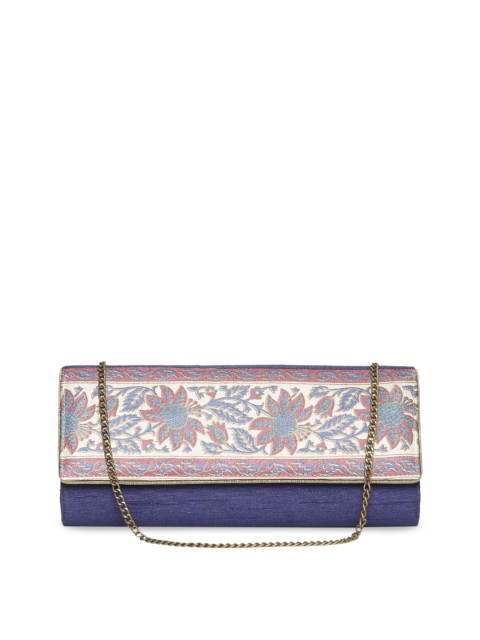 

Fabindia White & Blue Printed Envelope Clutch