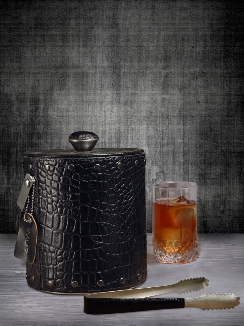 

IMUR Black Textured Genuine Leather Ice Bucket with Tongs