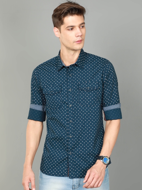 

HERE&NOW Men Navy Blue Slim Fit Printed Casual Shirt