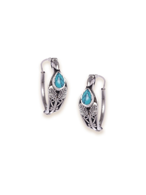 

Fabindia Silver-Toned & Turquoise Blue Contemporary Hoop Earrings