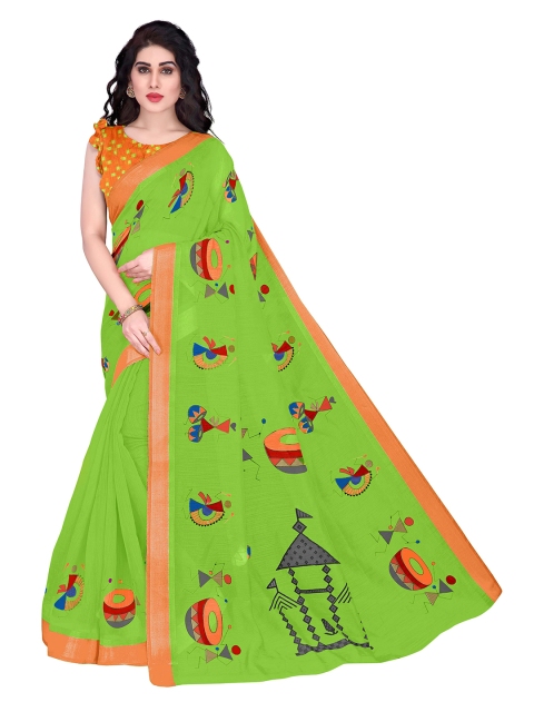 

KALINI Women Green & Orange Warli Printed Saree