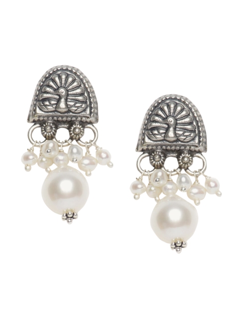 

Fabindia Silver-Toned & White Contemporary Drop Earrings
