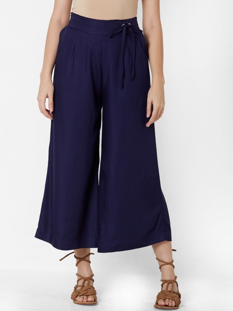 

ZOLA Women Navy Blue Flared Pleated Culottes Trousers
