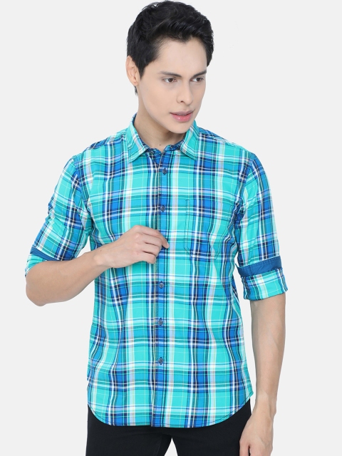 

HERE&NOW Men Blue Slim Fit Tartan Checks Checked Casual Shirt