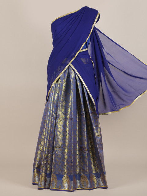 

Pothys Women Blue & Gold -Toned Ethnic motifs Traditional Half Saree