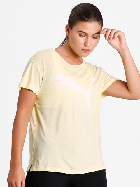 

Puma Women Yellow & White Brand Logo Printed T-shirt