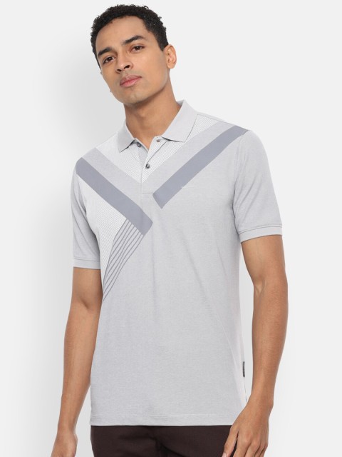 

Van Heusen Men Grey Colourblocked Polo Collar T-shirt