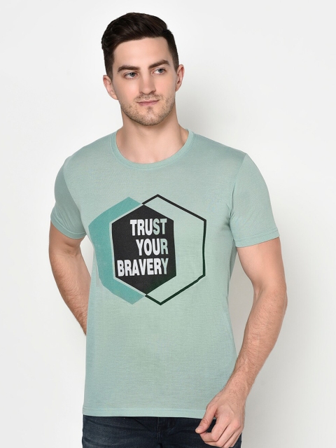 

ELEGANCE Men Green Typography Printed T-shirt
