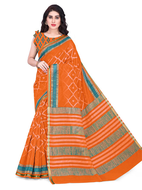 

KALINI Women Orange Geometric Patterned Saree