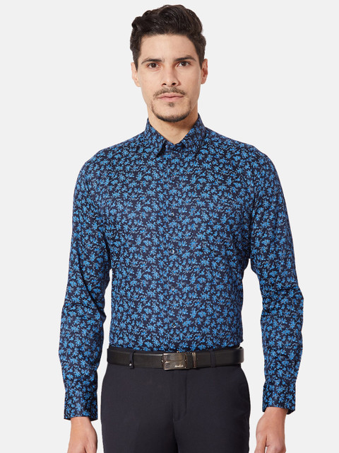 

Oxemberg Men Navy Blue Slim Fit Floral Printed Cotton Casual Shirt