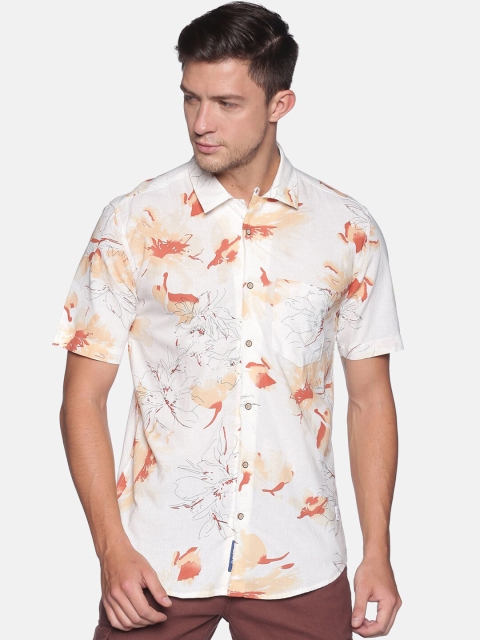 

Bene Kleed Men White Slim Fit Floral Printed Anti Bacterial Casual Shirt