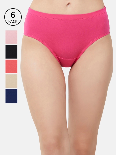 

Soie Women Pack Of 6 Solid Classic Hipster Briefs 6FCB-19PACK 2, Pink
