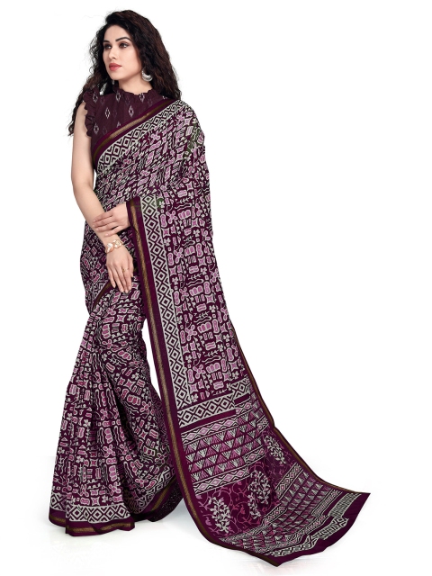

KALINI Burgundy & White Abstract Print Daily Wear Saree