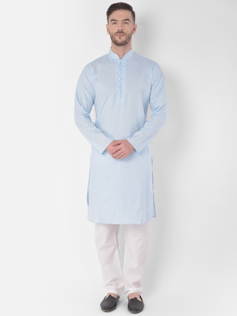 

SG LEMAN Men Turquoise Blue & White Pure Cotton Kurta with Pyjamas