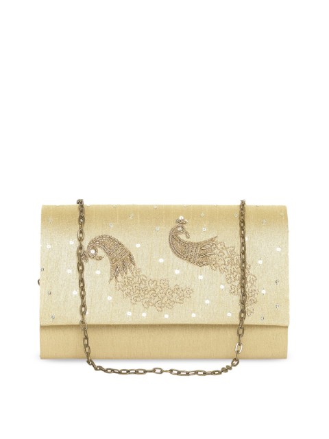 

Fabindia Gold-Toned Embellished Envelope Clutch