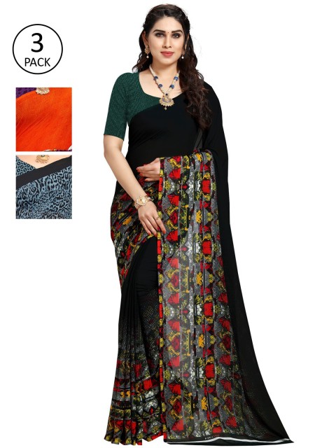 

KALINI Multicoloured Set of 3 Poly Georgette Saree, Multi