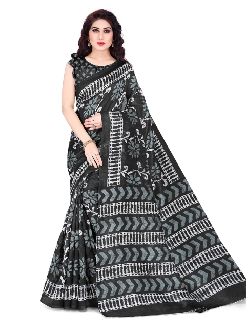 

KALINI Women Black & Grey Batik Printed Silk Saree