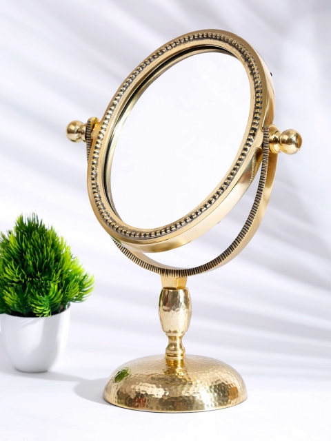

Fabindia Gold-Toned Textured Table Top Mirror