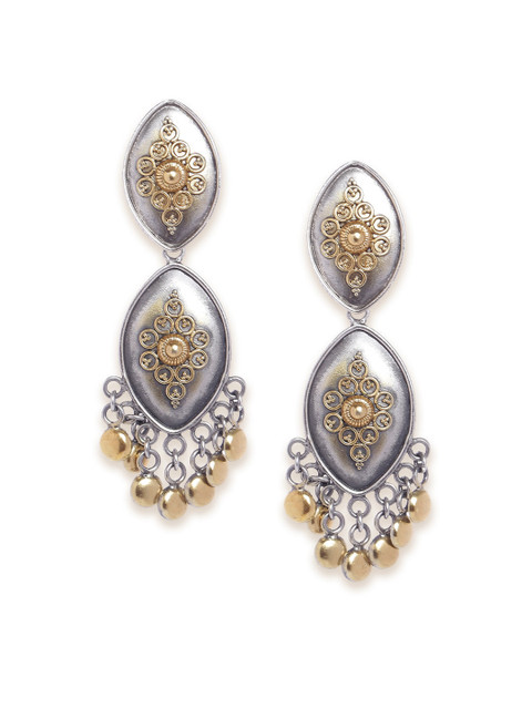 

Fabindia Silver-Toned & Gold-Toned Contemporary Drop Earrings