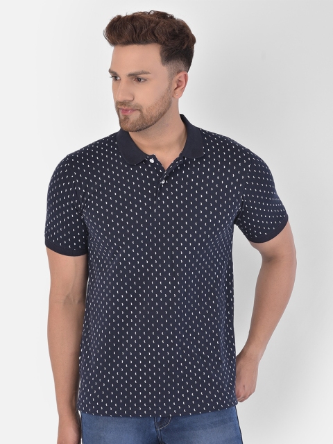 

COBB Men Navy Blue Printed Polo Collar Cotton T-shirt