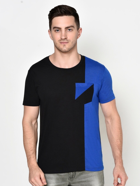 

ELEGANCE Men Black & Blue Colourblocked T-shirt