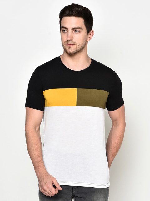 

ELEGANCE Men Black & White Colourblocked T-shirt