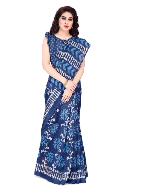 

KALINI Women Blue & Off-White Batik Printed Art Silk Saree
