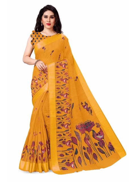 

KALINI Women Mustard & Red Printed Cotton Saree
