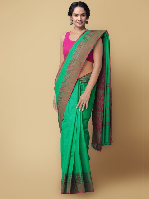 

Unnati Silks Green & Maroon Pure Cotton Handloom Pavni Chettinad Saree