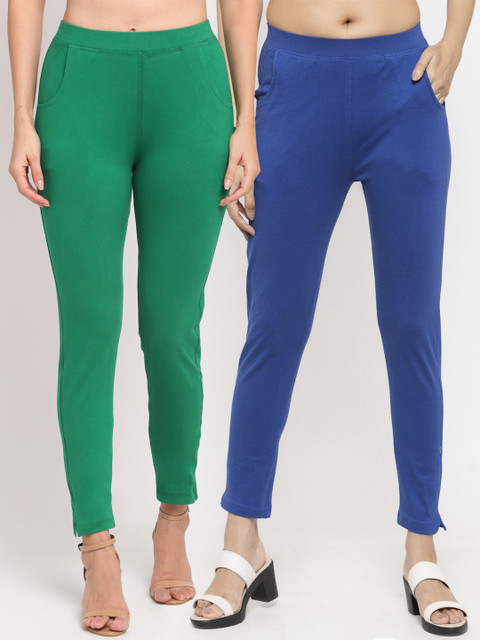 

NEUDIS Women Pack Of 2 Solid Straight-Fit Ankle-Length Leggings, Green