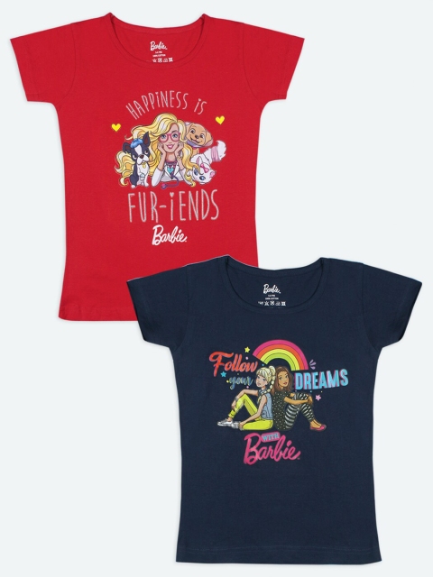 

Barbie Girls Navy Blue & Red Pack Of 2 Printed Cotton T-shirt