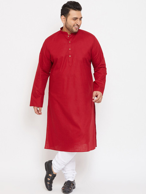 

VASTRAMAY PLUS Men Maroon Thread Work Kurta