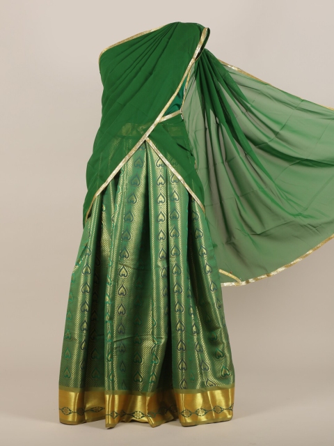

Pothys Women Olive Green & Gold -Toned Ethnic motifs Traditional Half Saree