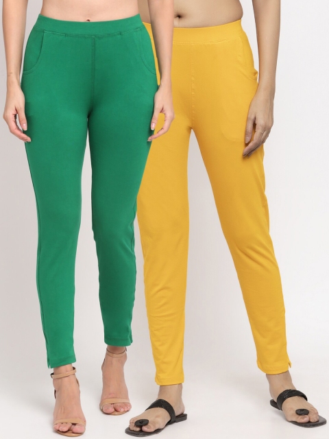 

NEUDIS Women Pack Of 2 Solid Ankle-Length Straight-Fit Leggings, Green