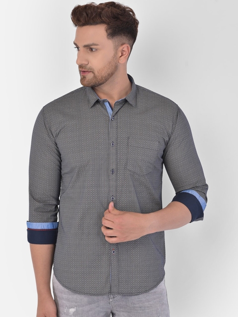 

COBB Men Navy Blue Slim Fit Printed Cotton Casual Shirt