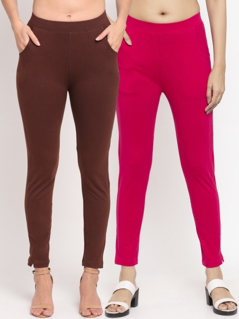 

NEUDIS Women Pack of 2 Solid Ankle Length Leggings, Brown