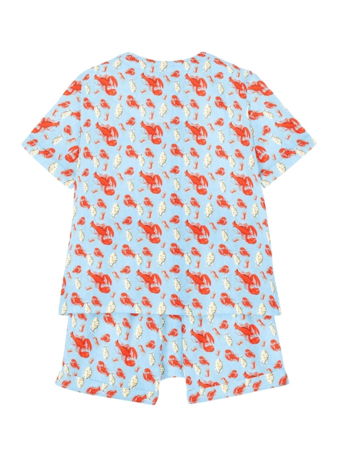 

THE BABY ATELIER Unisex Kids Turquoise Blue & Red Printed Night suit