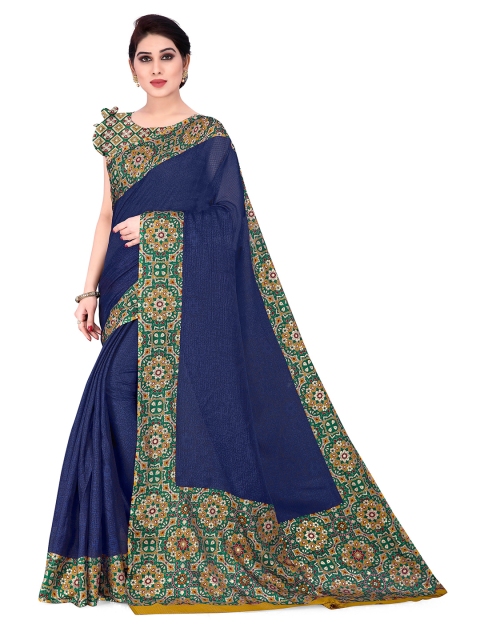 

KALINI Women Navy Blue & Green Printed Kota Doria Saree