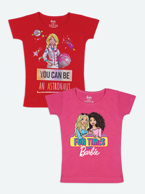 

Barbie Girls Red & Pink Pack of 2 Barbie Printed T-shirt